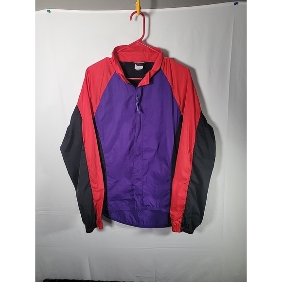 Vintage 90s Bellwether Color Block Windbreaker Cycling Jacket Large Purple Red B - Picture 1 of 8